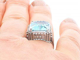 Emerald Cut Aquamarine Ring UK on finger