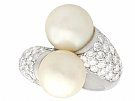 Cultured Pearl and 1.70 ct Diamond, 18 ct White Gold Cocktail Ring - Vintage Circa 1970