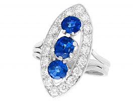 1.60 ct Sapphire and 1.05 ct Diamond, 18 ct White Gold Cluster Ring - Vintage French Circa 1970