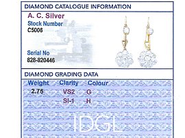 Floral Diamond Drop Earrings Gold grading card