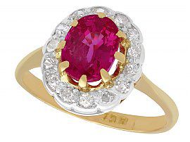 1.55 ct Ruby and 0.33 ct Diamond, 18ct Yellow Gold Cluster Ring - Vintage Circa 1960