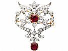 2.05 ct Ruby and 1.70 ct Diamond and 12 ct Yellow Gold Brooch - Antique Circa 1910