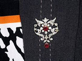 wearing Antique Ruby and Diamond Brooch