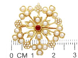 size of antique ruby and pearl brooch