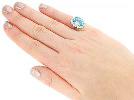 Oval Aquamarine and Diamond Cluster Ring 