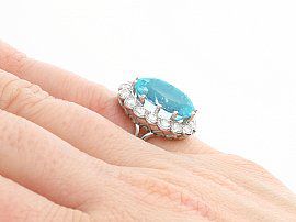 Oval Aquamarine and Diamond Cluster Ring 