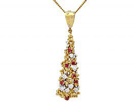 0.25ct Ruby and 0.27ct Diamond, 18ct Yellow Gold Pendant - Vintage 1980