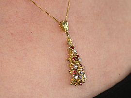 Neck Wearing 1970s Ruby and Diamond Pendant