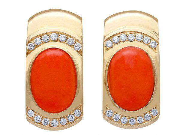 Vintage Coral Diamond Earrings 