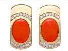 6.22ct Red Coral and 0.70ct Diamond, 14ct Yellow Gold Earrings - Vintage Circa 1970