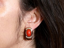 Vintage Coral Diamond Earrings Wearing 