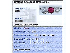 Ruby and Diamond Trilogy Ring Grading Card