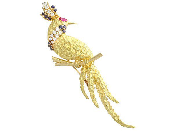 Gold Peacock Brooch with Gemstones