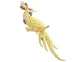 Gold Peacock Brooch with Gemstones