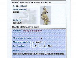 Gemstone Peacock Brooch grading card
