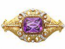 26.32ct Amethyst, 1.02ct Diamond and Seed Pearl and 18ct Yellow Gold  Brooch - Antique Victorian Circa 1880