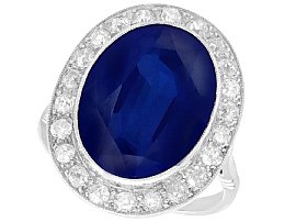 10.63 ct Sapphire and 0.88ct Diamond, Platinum Cluster Ring - Antique Circa 1930