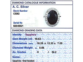 Platinum Sapphire Diamond ring UK Grading Card