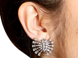 Wearing Image for Platinum Art Deco Diamond Earrings in the  UK