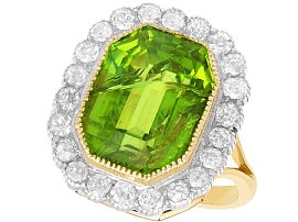 11.10ct Peridot and 1.4ct Diamond, 18ct Yellow Gold Cluster Ring - Antique Circa 1910