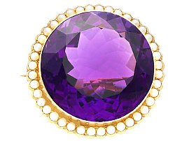 59.50ct Amethyst and Seed Pearl, 15ct Yellow Gold Brooch - Antique Circa 1890