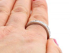 Baguette Cut Diamond Eternity Ring Wearing Finger