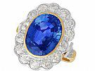 9.50 ct Sapphire and 2.50ct Diamond, 18ct Yellow Gold and White Gold Cluster Ring - Vintage French Circa 1940