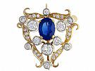 1.53 ct Sapphire and 1ct Diamond, 18ct Yellow Gold Brooch - Antique Circa 1920