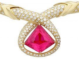 15.65 ct Pink Tourmaline and 6.90 ct Diamond, 18ct Yellow Gold Necklace - Vintage Italian Circa 1990