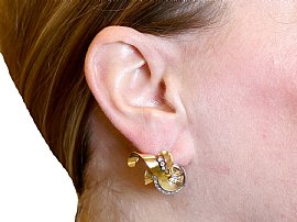 Gold Diamond Art Deco Earrings Wearing