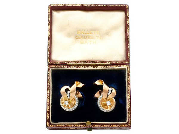 Art Deco Gold Earrings with Diamonds