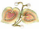 0.21ct Diamond, Natural Pearl and Enamel, 18ct Yellow Gold Brooch - Antique Victorian Circa 1900