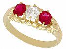 0.55ct Diamond and 0.80ct Ruby, 15ct Yellow Gold Dress Ring - Antique Victorian Circa 1900