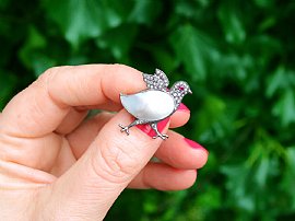 Pearl Bird Brooch with Diamonds