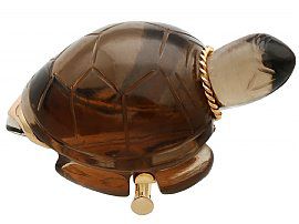 Smoky Quartz and 18ct Yellow Gold Turtle Brooch - Vintage French Circa 1950