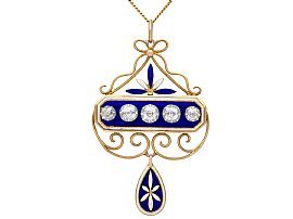 1.89ct Diamond and Enamel, 15ct Yellow Gold and Silver Pendant - Antique Victorian