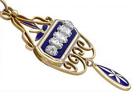 Diamond and Blue Enamel Pendant