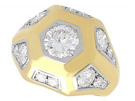 2.70ct Diamond and 18 ct Yellow Gold Gent's Signet Style Ring - Vintage French Circa 1960