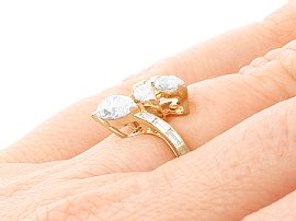 Vintage Diamond Crossover Ring Yellow Gold Wearing