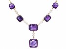 29.20 ct Amethyst and 1.00ct Diamond, 18ct and 9ct Yellow Gold Necklace - Antique Circa 1920