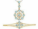 4.42 ct Aquamarine and Pearl, 15 ct Yellow Gold Pendant and Brooch Set - Antique Circa 1910