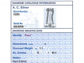 Vintage Pearl and Diamond Earrings grading card