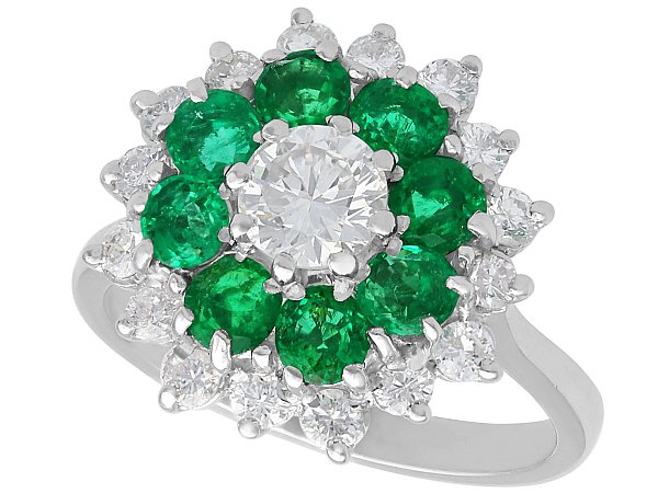 White Gold Emerald Diamond Cluster Ring