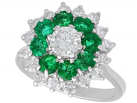1.23 ct Diamond and 0.98 ct Emerald, 18 ct White Gold Dress Ring - Vintage Circa 1970