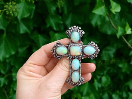 Antique Cross Pendant with opals outside