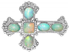 Antique Cross Brooch with Opals 