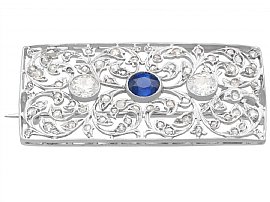 Antique Sapphire and Diamond Brooch White Gold 