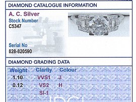 1.1 Carat Diamond Ring Vintage grading card