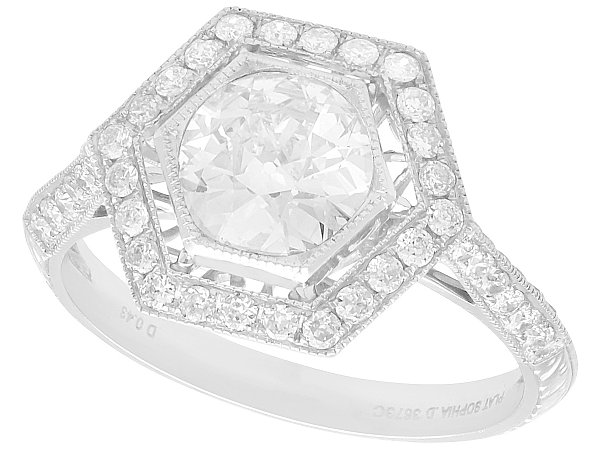 Hexagon Halo Diamond Engagement Ring 