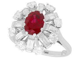 2.02ct Ruby and 1.60ct Diamond, Platinum Cluster Ring - Vintage Circa 1960